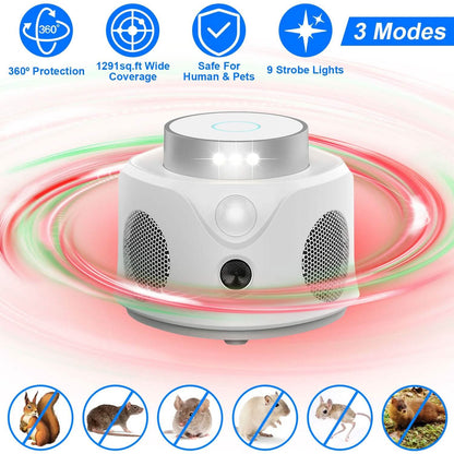 360° Ultrasonic Mice Repellent Indoor with 3 Modes 9 Strobe Lights