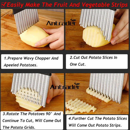 Stainless Steel Potato Carrot Chip Vegetable Crinkle Wavy Chopper Cutter French Fry Slicer 1 Pack/Set, Green