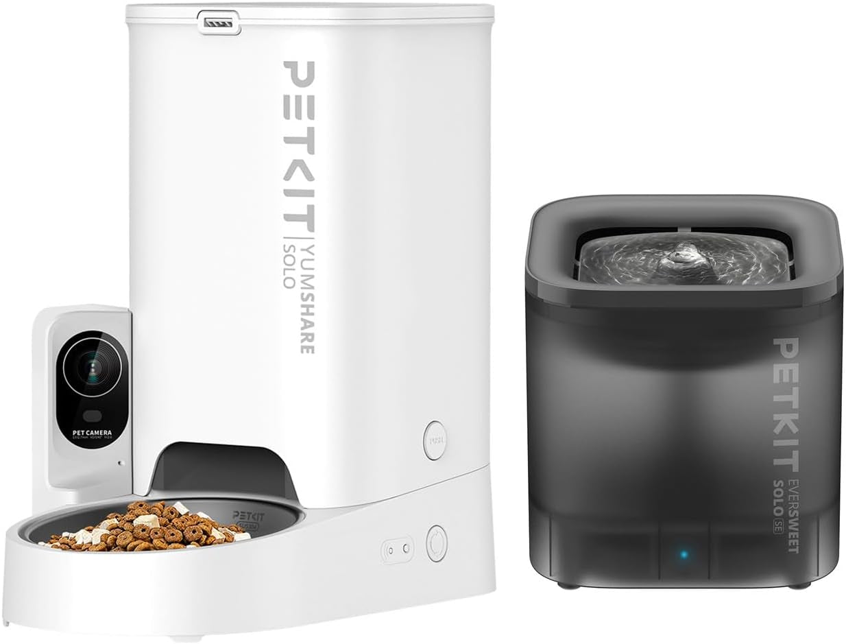 Automatic Cat Dog Feeder with 1080P HD Camera+1.85L Wireless Pump Pet Water Fountain Dispenser, 2.4Ghz Wifi and 2-Way Audio Pet Feeder Food Dispenser, App Control/Wide Angle/Night Vision Feeder