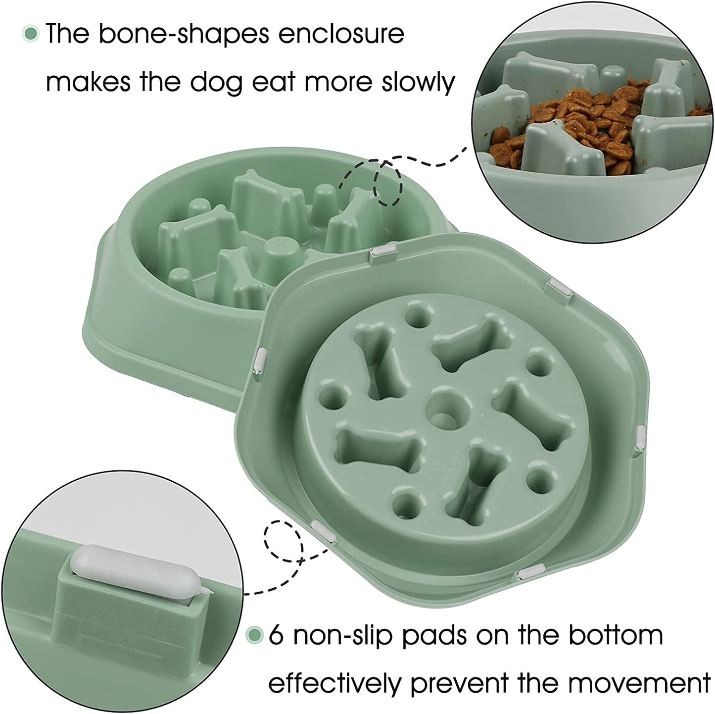 Slow Feeder Dog Bowl, Puzzle Dog Food Bowl Anti-Gulping Interactive Dog Bowl and Water Dog Bowl for Small/Medium Sized Dogs (Green, Bone)