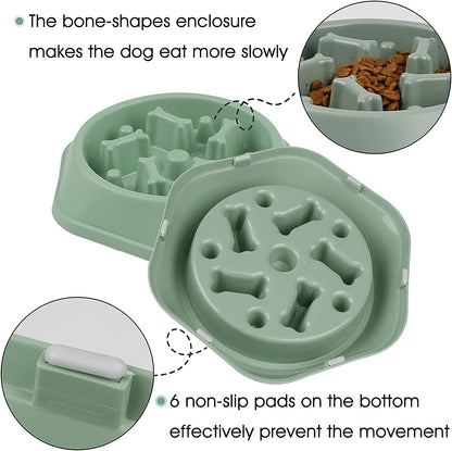 Slow Feeder Dog Bowl, Puzzle Dog Food Bowl Anti-Gulping Interactive Dog Bowl and Water Dog Bowl for Small/Medium Sized Dogs (Green, Bone)