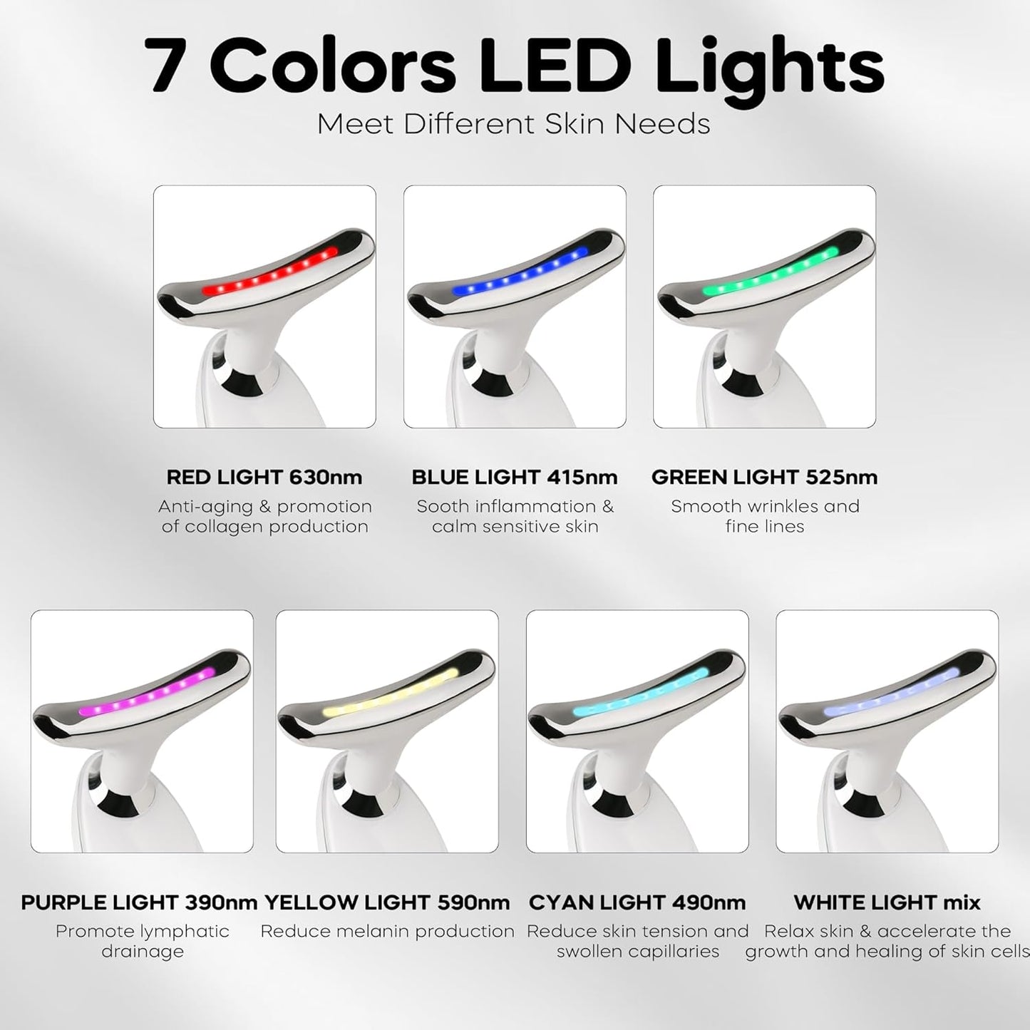 Red Light Therapy for Face, 7 Color LED Facial Light Therapy Wand for Skin Care at Home Blue Light Therapy Face Massager Tool for Neck (White)