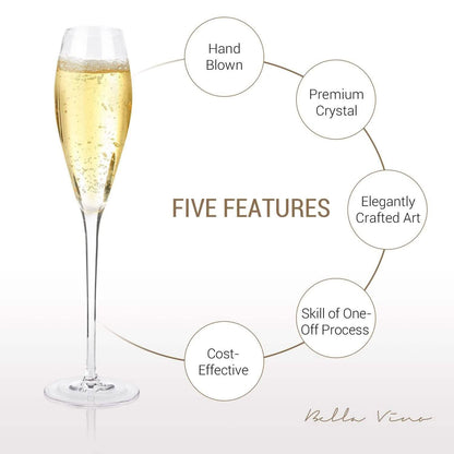 4-Pack: Bella Vino Standard Hand Blown Crystal Red/White Wine Glasses