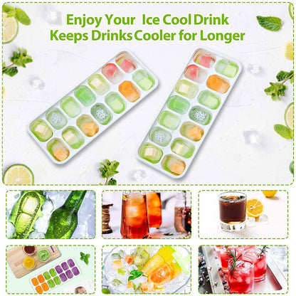 4-Pack: Easy-Release Silicone & Flexible 14-Ice Cube Trays with Spill-Resistant Removable Lid