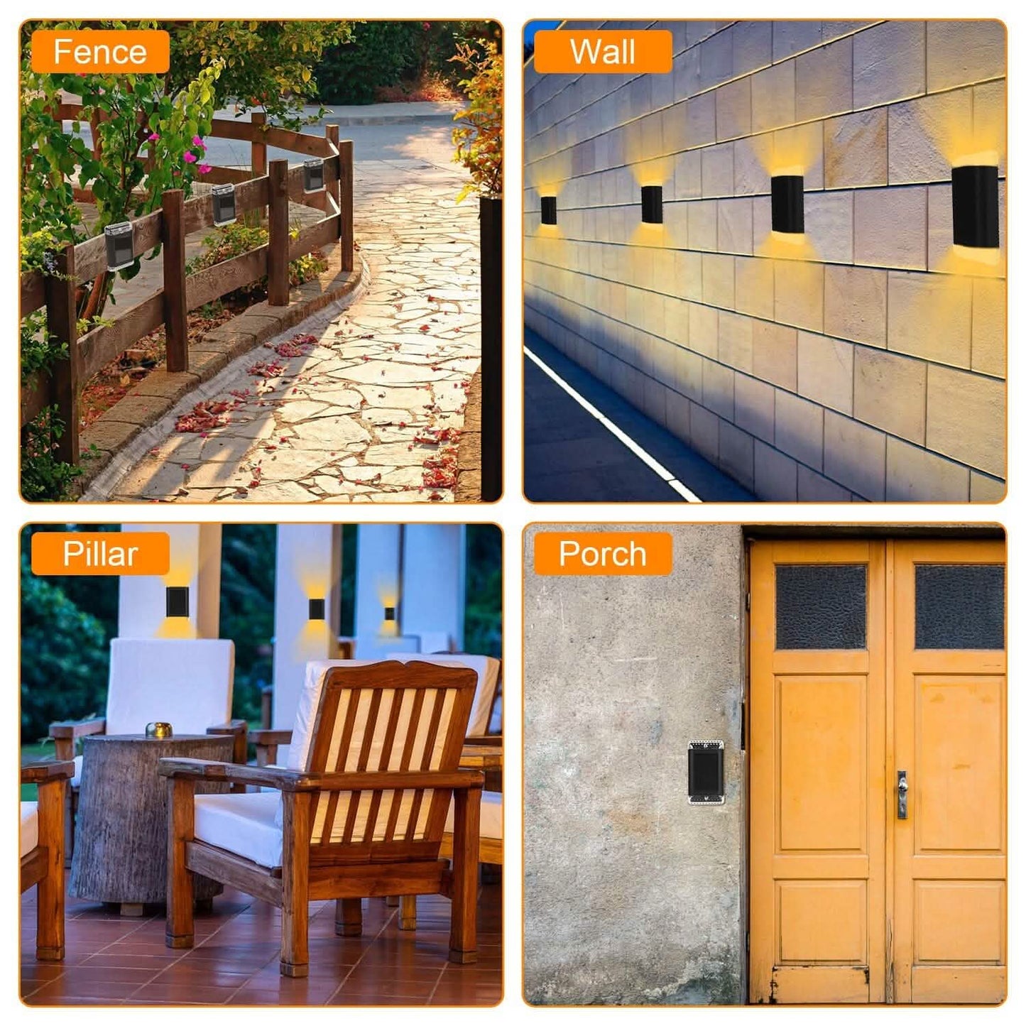 4-Pack: Solar Powered Wall Sconce Light IP55 Rechargeable Optical Sensor Lamp