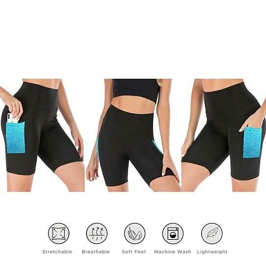 4-Pack: Women's High Waisted Biker Shorts with Pockets