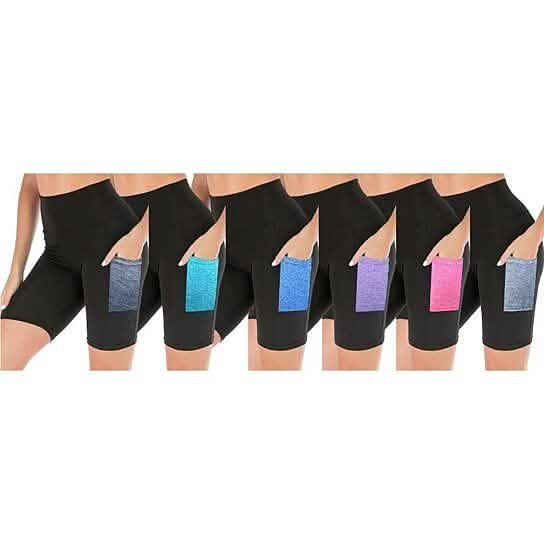 4-Pack: Women's High Waisted Biker Shorts with Pockets