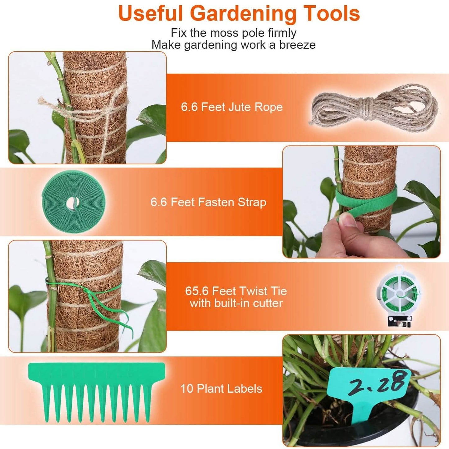 4-Pieces: Coco Coir Extendable Moss Pole for Climbing Plants