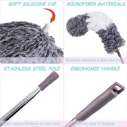 4-Pieces: Reusable Bendable Dusters with Extension Pole