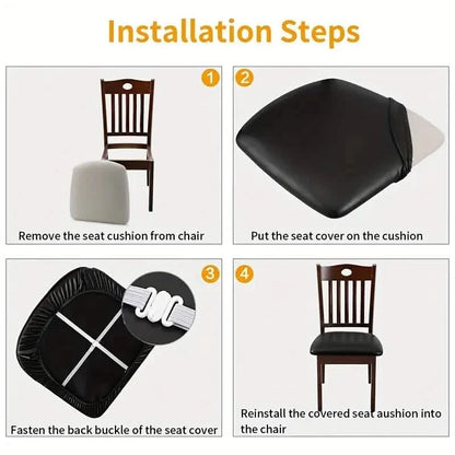 4-Pieces: Waterproof Removable Upholstered Leather Dining Chair Slipcovers
