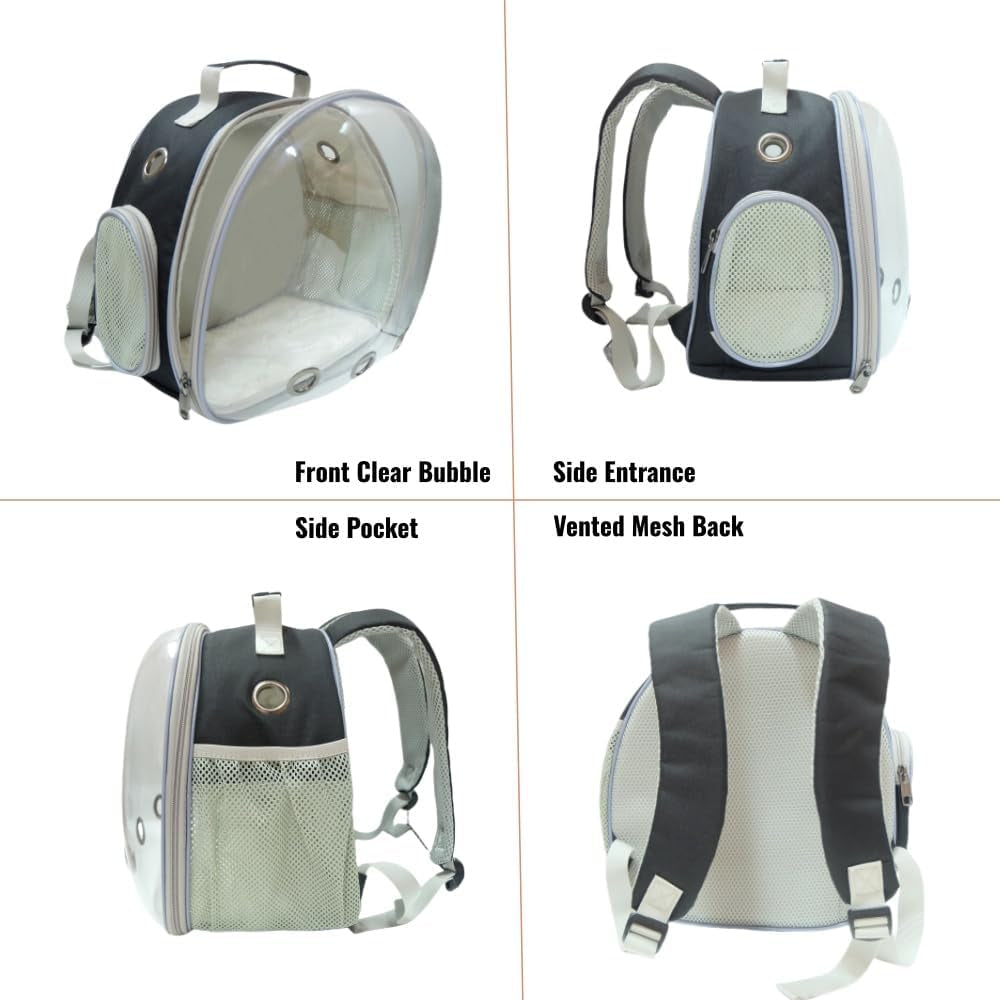 Small Animal Carrier Guinea Pig Backpack,Transparent, Breathable Backpack Carrier for Hedgehogs, Rabbits, Birds, Squirrels, Hamsters, Lizards Comfortable, Portable Travel Bag for Small Pets (Black)
