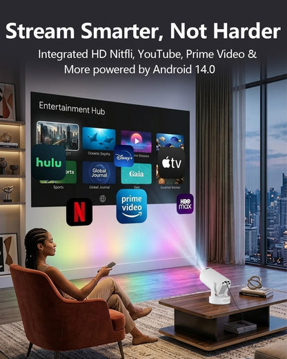 HY300 PRO Projector with Android 11, 4K Support 1080P Full HD, 160 ANSI Smart Projector, Wifi 6 & Bluetooth 5.4, 210° Rotation, Auto Keystone & Motorized Focus, Portable Projector for Outdoor/Home