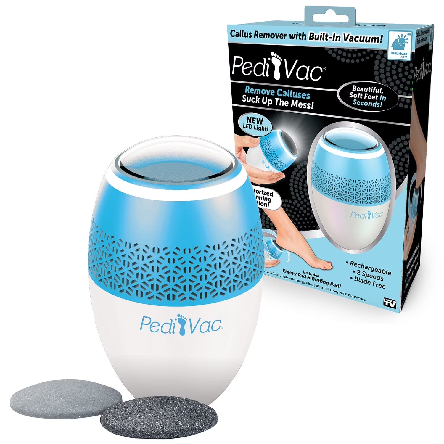 Ped Egg Pedi Vac - Callus Remover for Feet with Built-In Vacuum Removes Dead Skin from Feet with 2000 Rpms - Electric Callus Remover Sucks up Shavings for Mess-Free Exfoliation