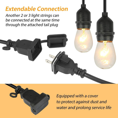 48ft Outdoor String Light Waterproof Patio String Lights Bulbs