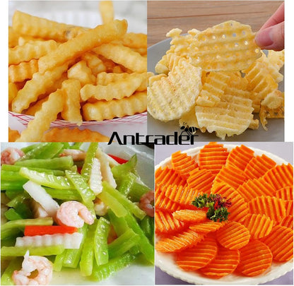 Stainless Steel Potato Carrot Chip Vegetable Crinkle Wavy Chopper Cutter French Fry Slicer 1 Pack/Set, Green