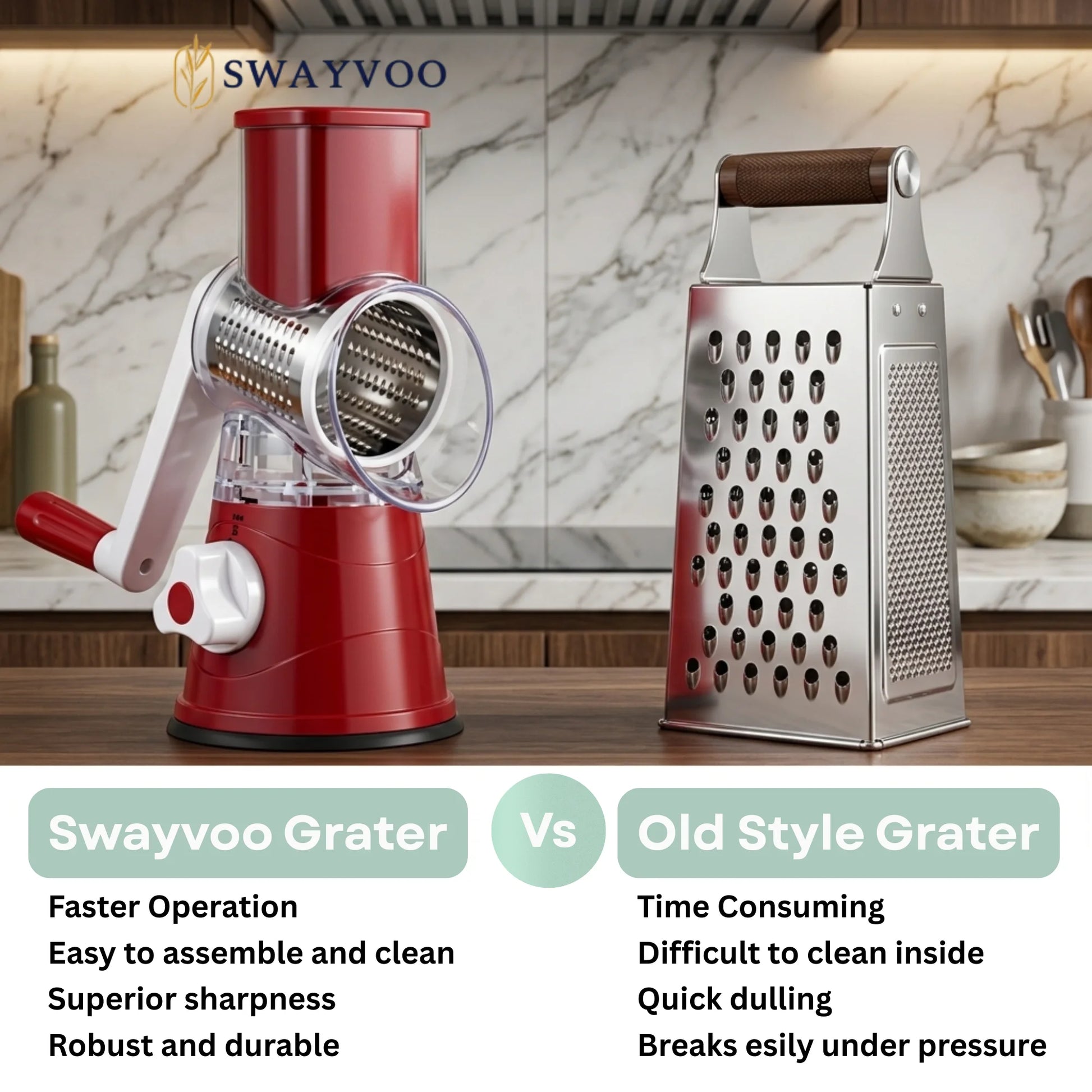 Rotary Cheese Grater Mandoline Cheese Shredder Vegetable Chopper Rotating Grater - Red