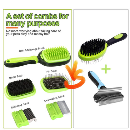 5-in-1 Pet Brush Set Pet Grooming Shedding Massage Combs