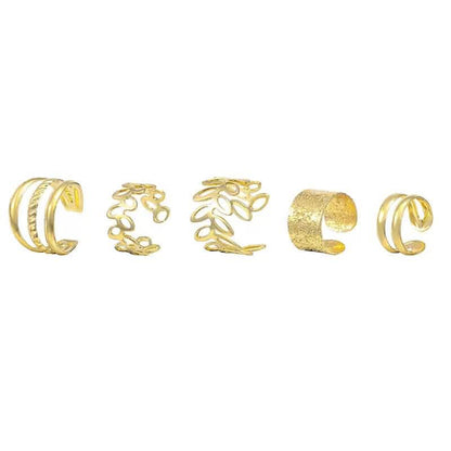 5-Pieces: Golden Leaf Cutout Ear Clips