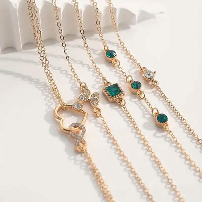 5-Pieces: Love Full Throw Diamond Shining Infinite Symbol Geometry Green Rhinestone Bracelet Set