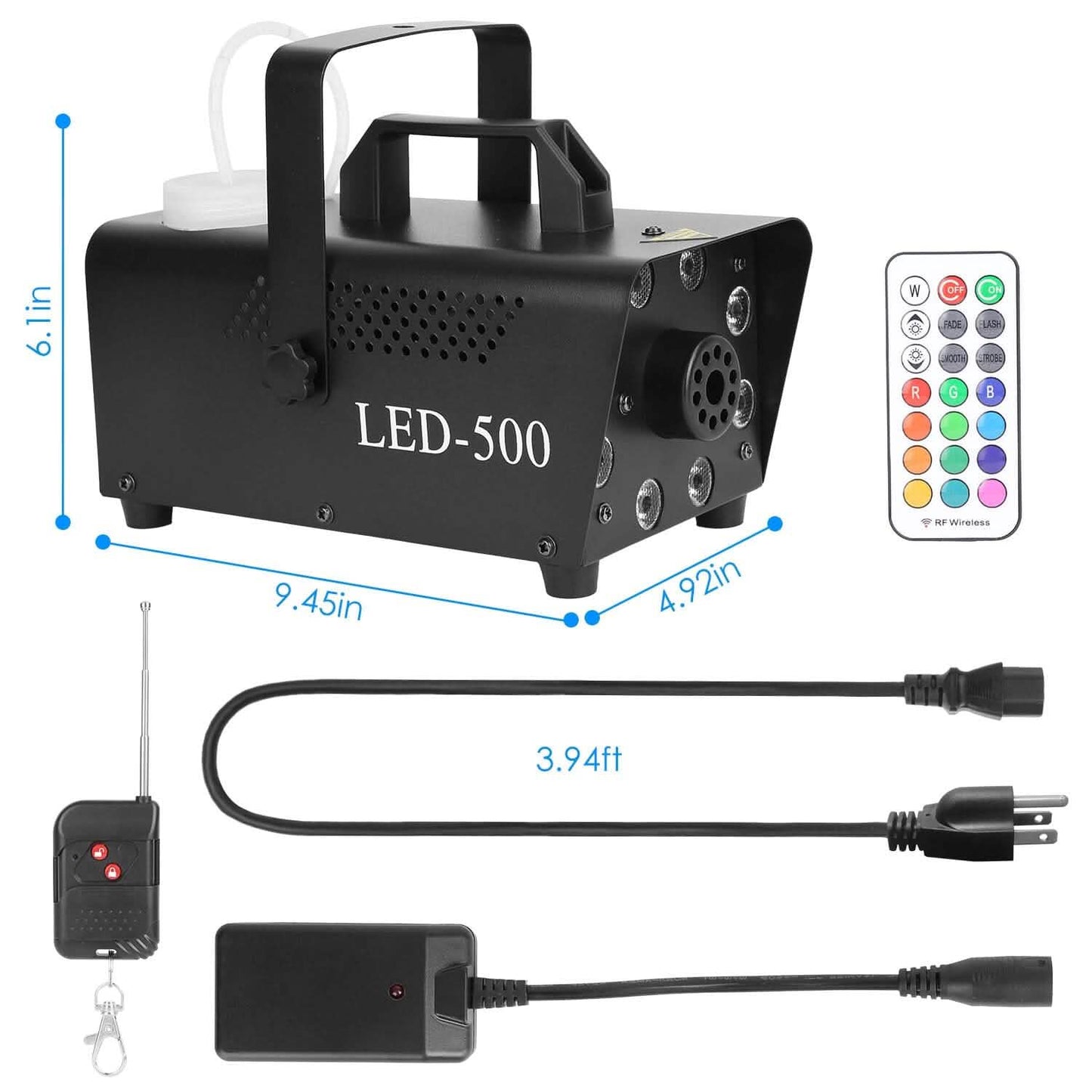 500W Fog Machine 2000CFM Colorful Smoke Machine with 8-Pieces LEDs 5 Lighting Effects 3-Level Brightness