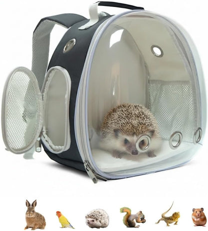 Small Animal Carrier Guinea Pig Backpack,Transparent, Breathable Backpack Carrier for Hedgehogs, Rabbits, Birds, Squirrels, Hamsters, Lizards Comfortable, Portable Travel Bag for Small Pets (Black)
