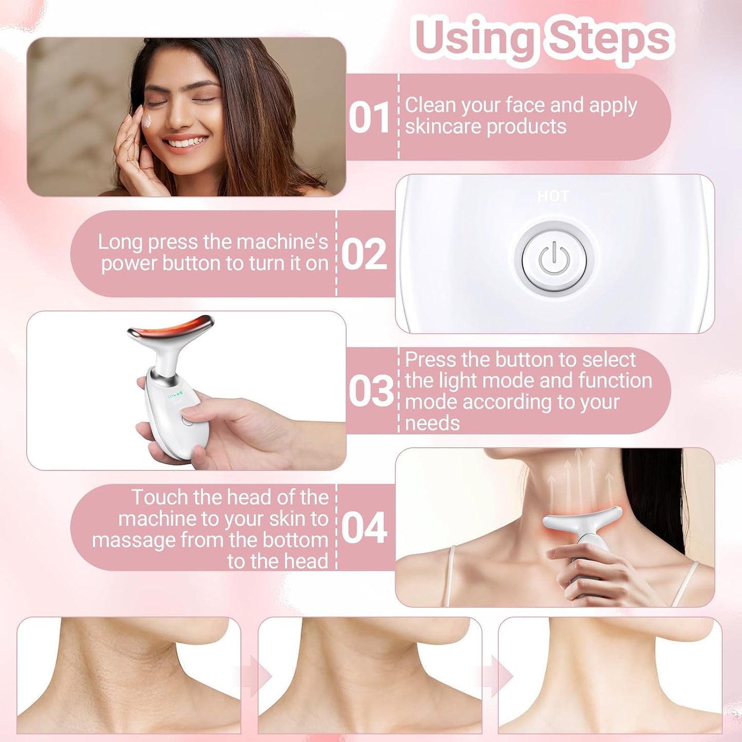 Neck Facial Massager, Light Face Neck Massager for Skin Care, Multifunctional Facial Skincare Tools with Vibration, at Home