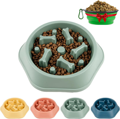 Slow Feeder Dog Bowl, Puzzle Dog Food Bowl Anti-Gulping Interactive Dog Bowl and Water Dog Bowl for Small/Medium Sized Dogs (Green, Bone)