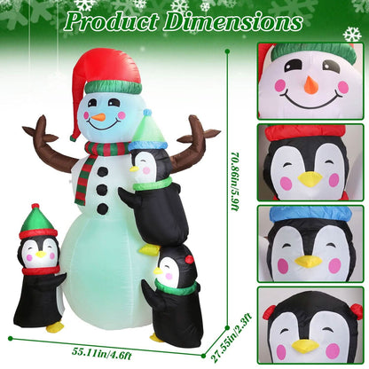 5.9Ft Snowman and Penguin Blow Up Yard Decoration with LED Light Built-in Air Blower
