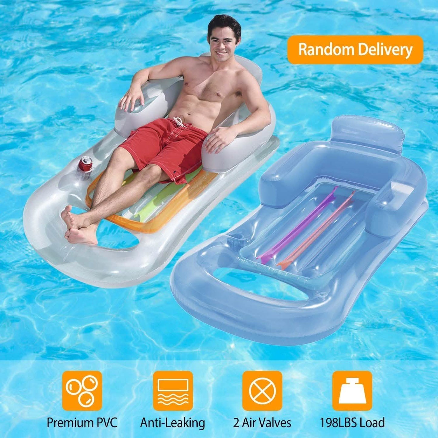 59in Inflatable Pool Float Raft with Headrest Armrest Cupholder