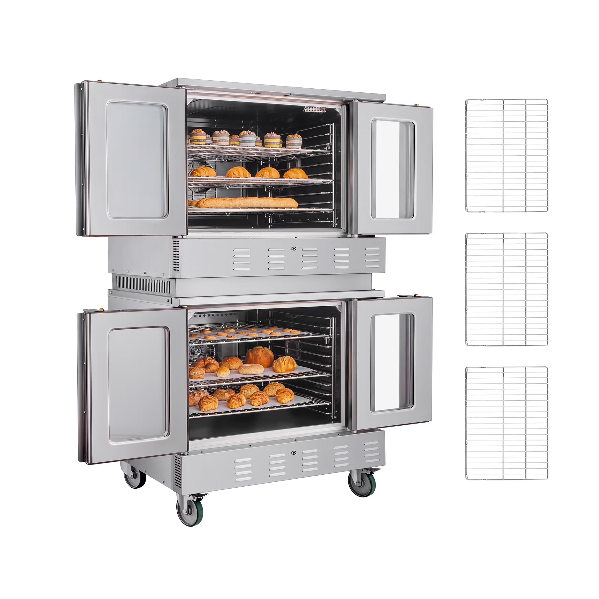 Double Deck Gas Convection Oven,14 Cu.Ft Full-Size Commercial Oven, 40,000 BTU X 2 High-Performance Burners, Natural Gas Oven with Dual Fan Modes, Ideal for Bakeries, Restaurants, and Kitchens