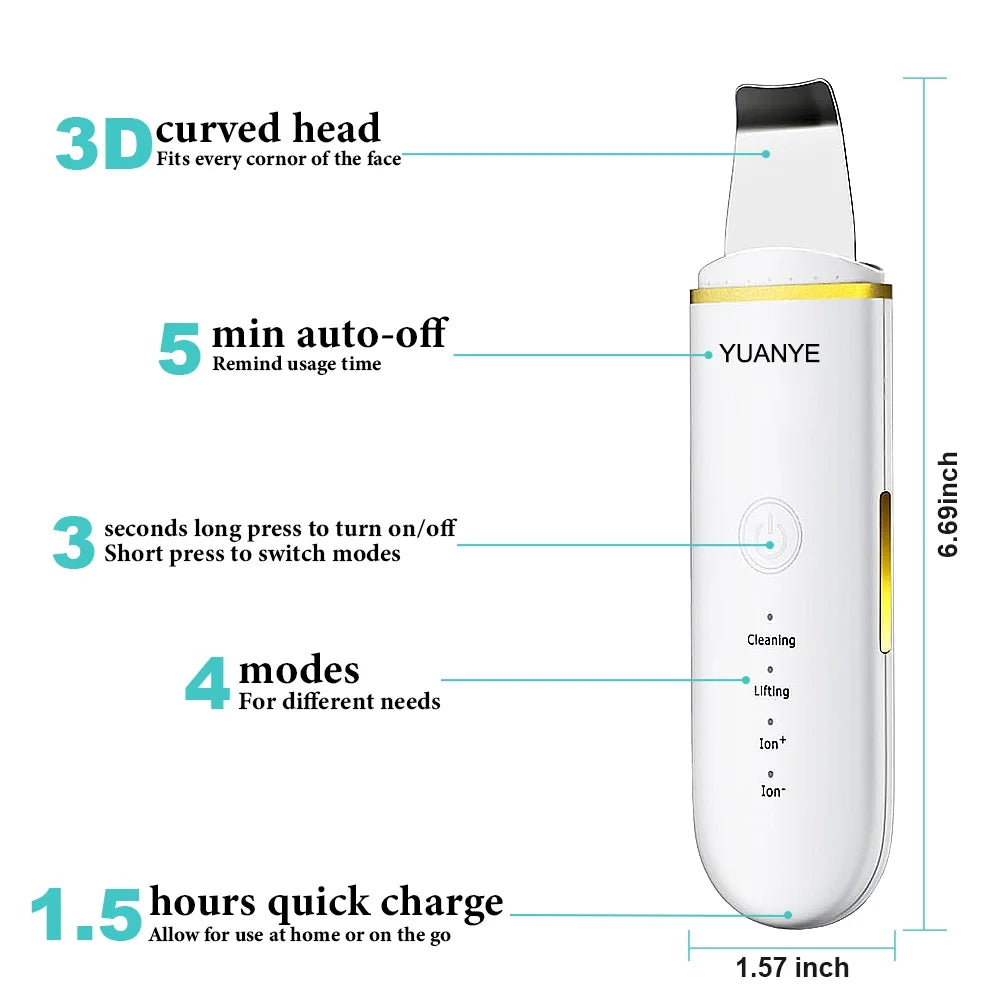 Skin Scrubber Face Spatula Pore Cleaner Blackhead Remover Tools for Facial Deep Cleansing 4 Modes
