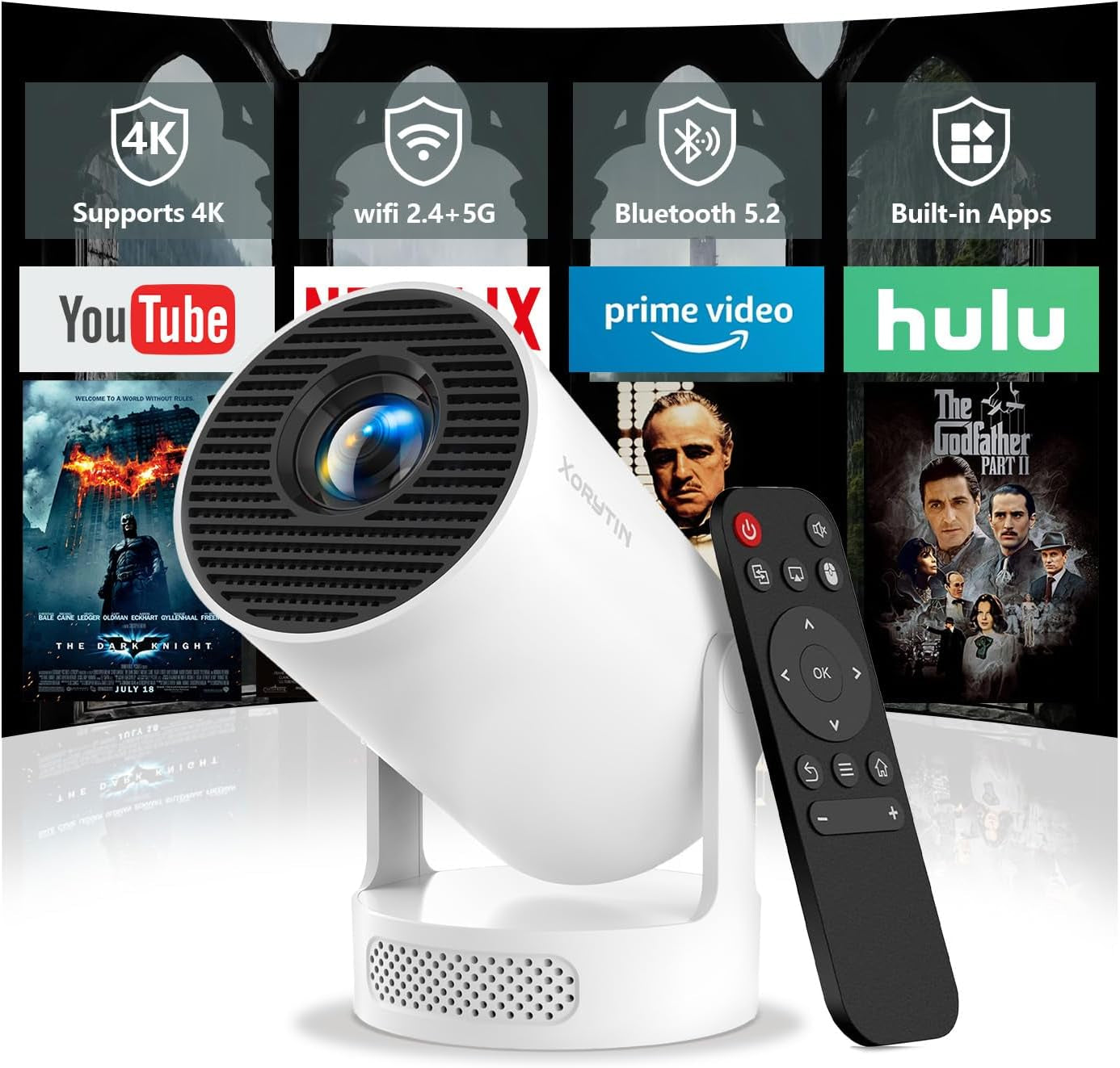 HY300 PRO Projector with Android 11, 4K Support 1080P Full HD, 160 ANSI Smart Projector, Wifi 6 & Bluetooth 5.4, 210° Rotation, Auto Keystone & Motorized Focus, Portable Projector for Outdoor/Home