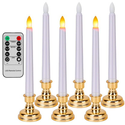 6-Packs: Flameless Taper Candles with 4 Light Modes and Remote Control