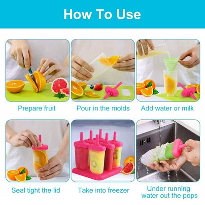 6-Piece: Popsicle Molds Reusable Ice Cream DIY Ice Pop Maker