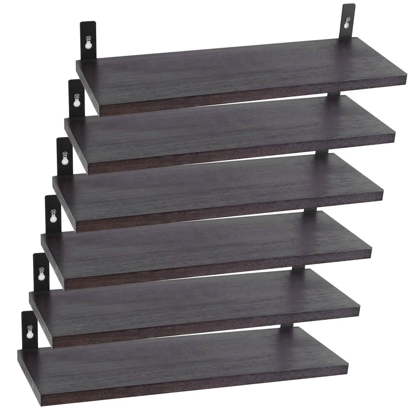 6-Piece Set: Wall Mounted Shelve Wood Storage Metal Bracket Display