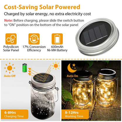 6-Pieces: Solar Powered Mason Jar Lid Lights 20 LEDs