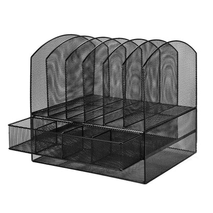 6 Trays 2 Tier Mesh Desk File Sorter Organizer Office Document Holder with Drawer