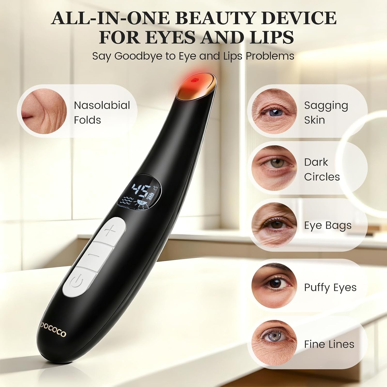 Eye Lift Wand, 3 Modes Eye Massager Wand, Eye Massager for Dry Eyes, Dark Circles and Puffiness, Eye Lifting Device for Fine Lines, Black