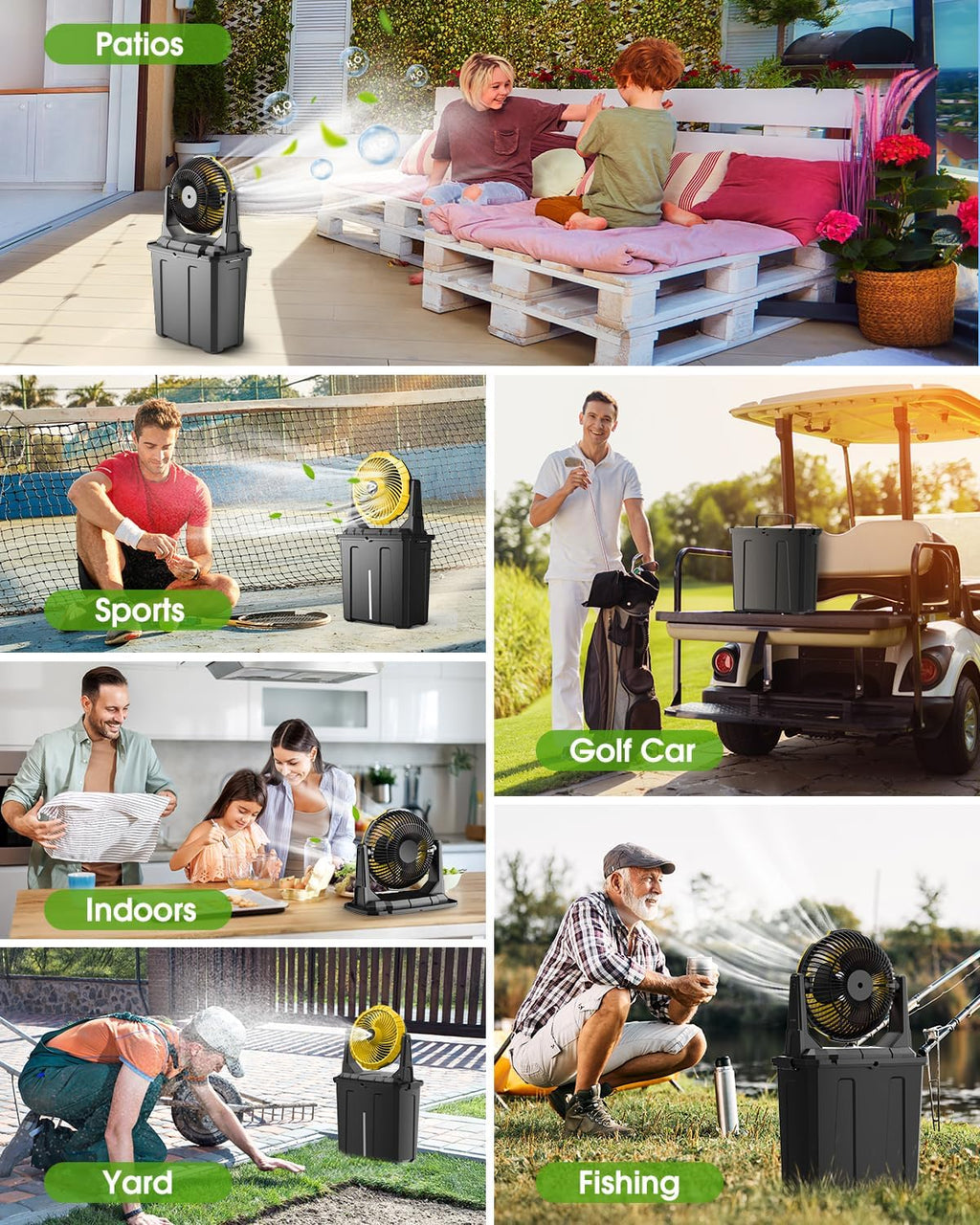 Portable Misting Fan, 9L 10-Inch Outdoor Mist Fans for outside Patios Cooling, 20000Mah Rechargeable Battery Fan with Water Box, 3 Strong Winds, 3 Spray Mister, Camping/Beach Summer Essentials