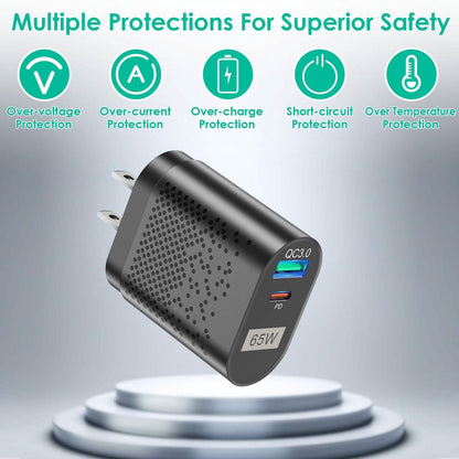 65W Type C Fast Wall Charger PD QC3.0 Adapter