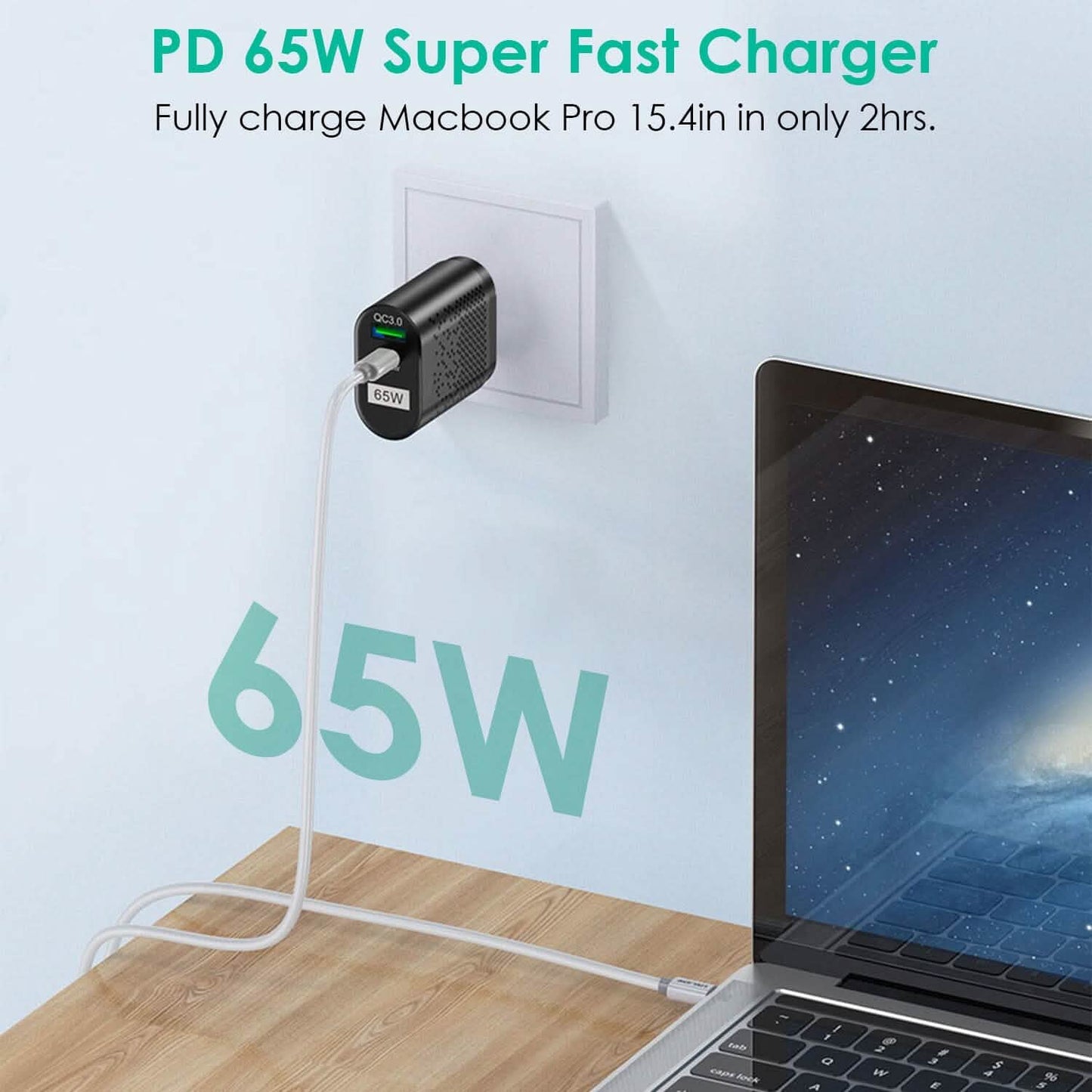 65W Type C Fast Wall Charger PD QC3.0 Adapter