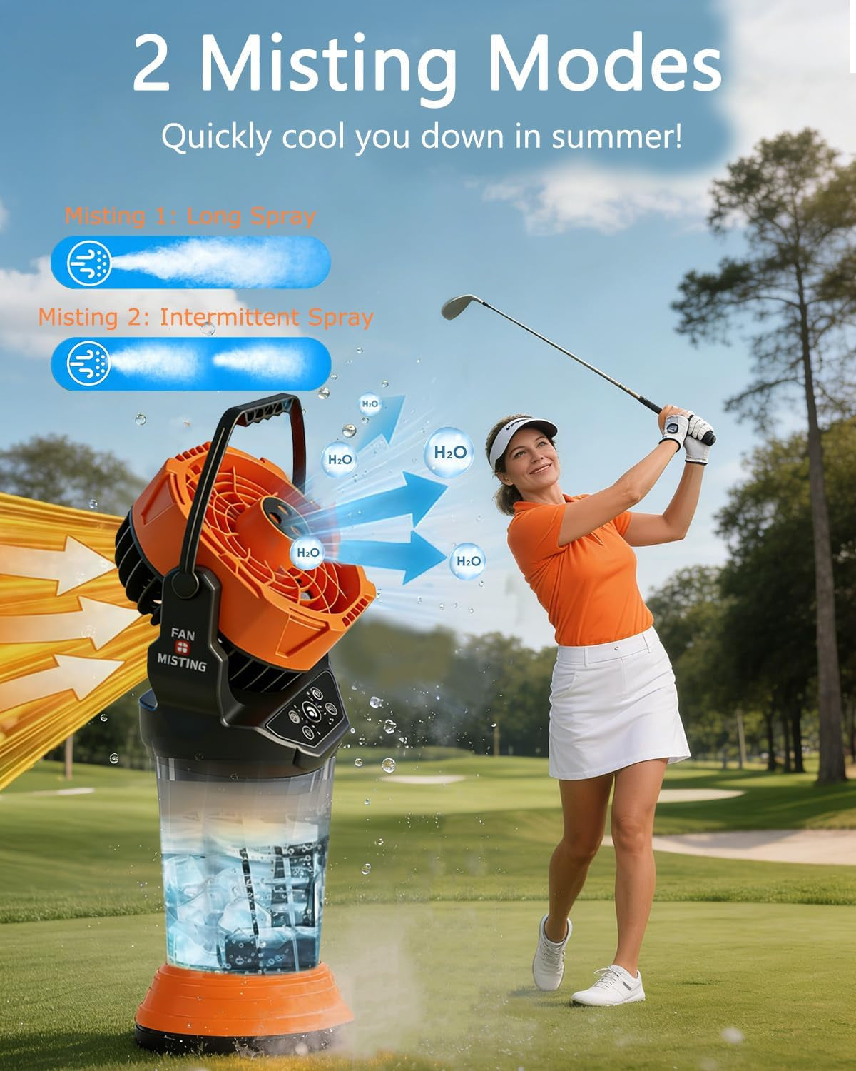 Portable Misting Fan for Outside, Rechargeable Mist Fan with 30000Mah Battery & Remote, 120° Auto Oscillating, 2L Water Tank, 4 Speeds & 3 Timers Spray Fan for Camping Patio Backyard