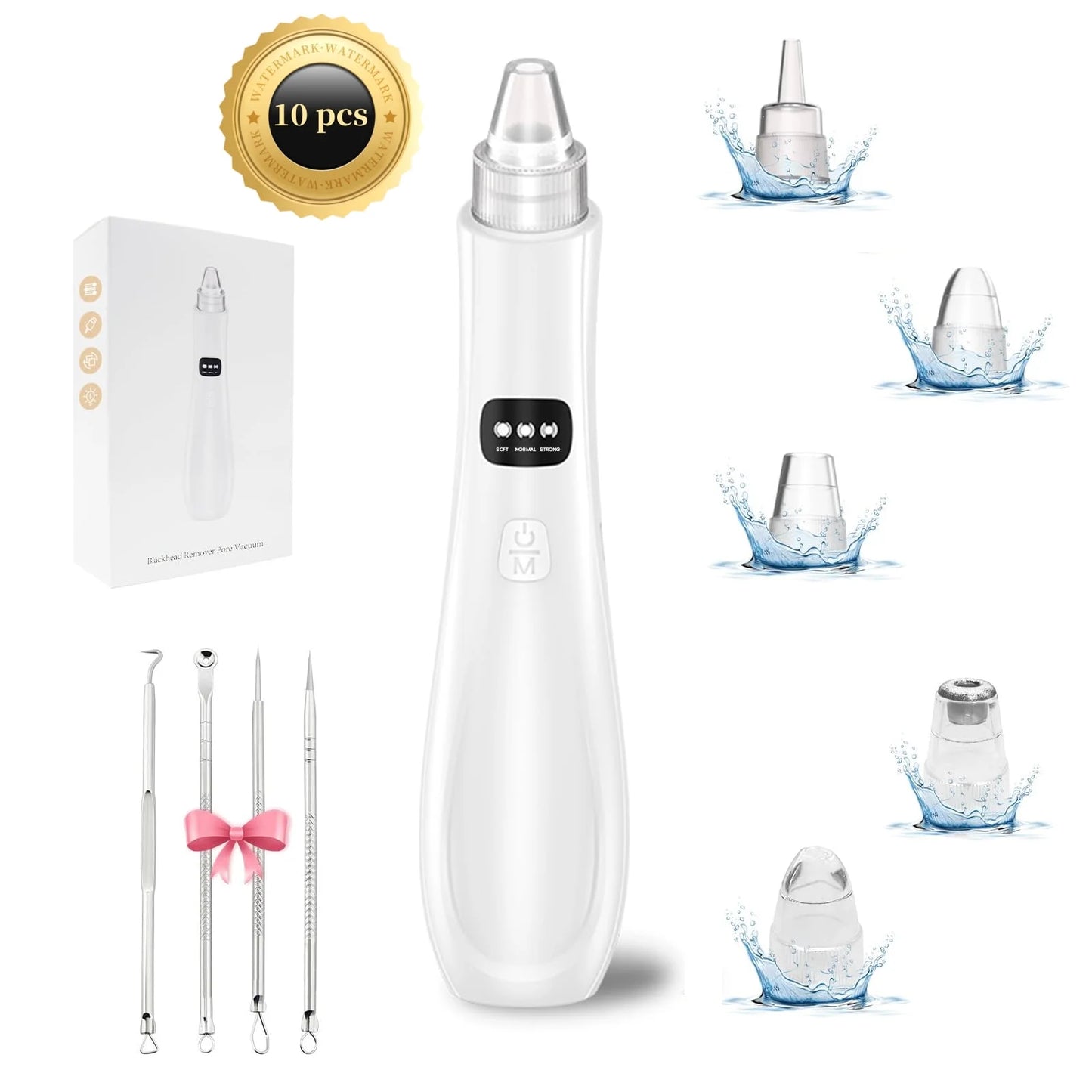 Blackhead Remover Pore Vacuum Cleaner - Electric USB Extractor with 5 Probes - White