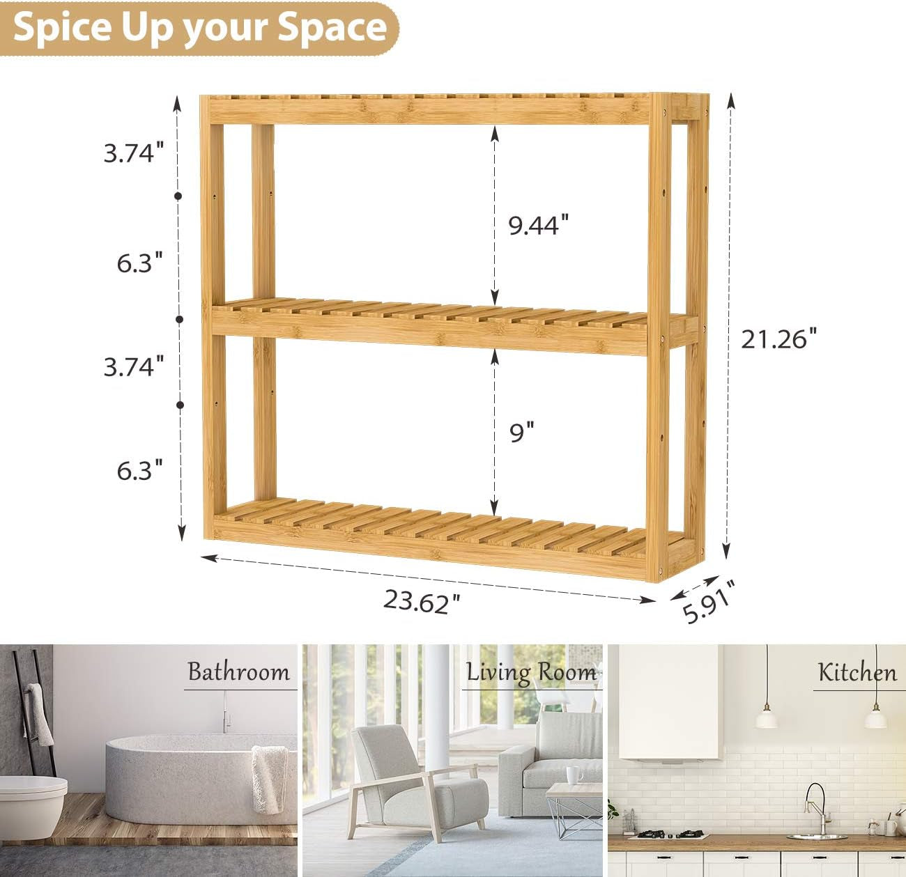 Bamboo Bathroom Shelf over Toilet - 3 Tier Bathroom Shelves Wall Mounted for Towel Storage Shelf, Adjustable Bathroom Rack Organizer