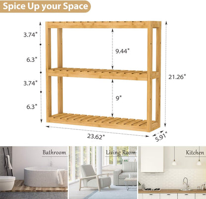 Bamboo Bathroom Shelf over Toilet - 3 Tier Bathroom Shelves Wall Mounted for Towel Storage Shelf, Adjustable Bathroom Rack Organizer