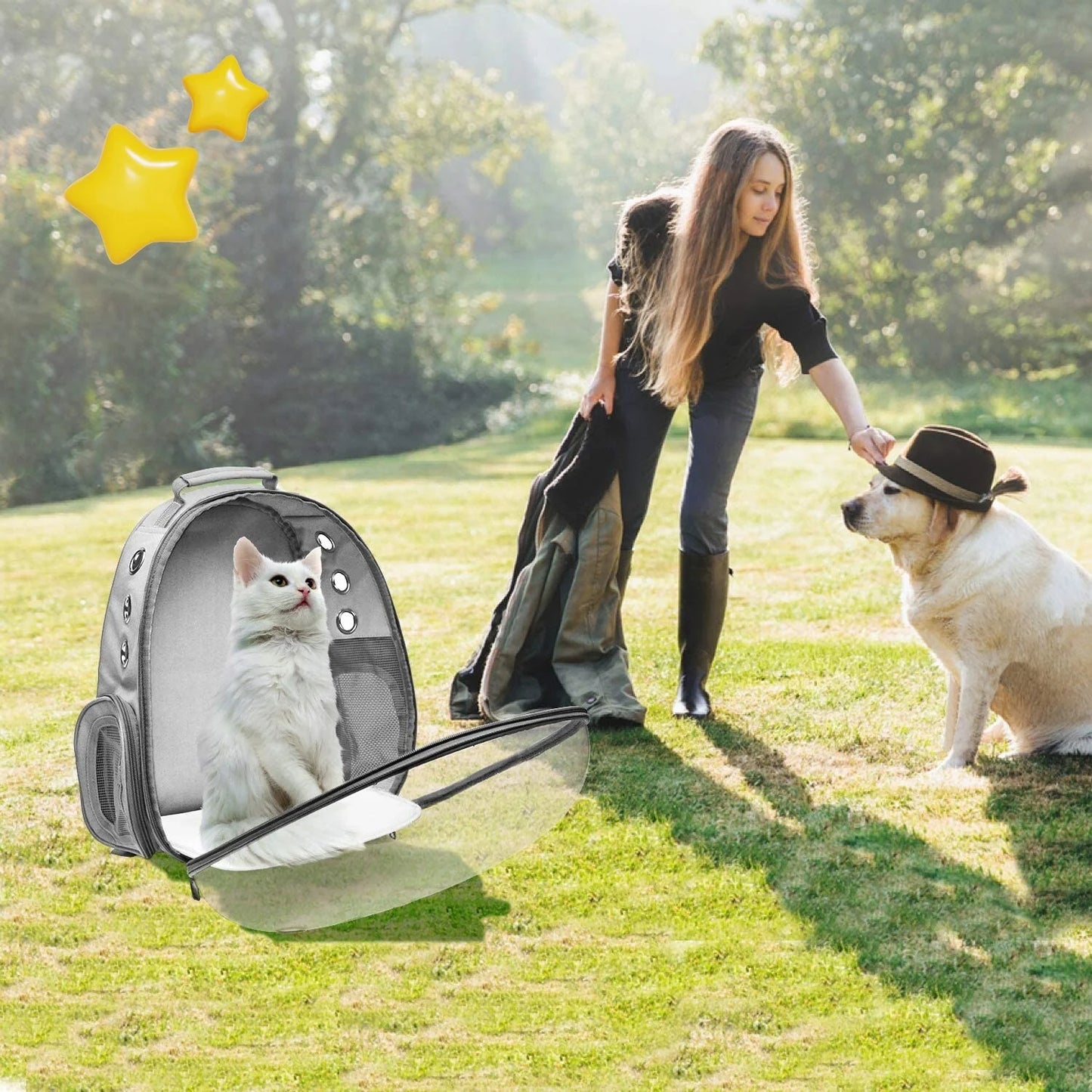 Cat Carrier Backpack, Space Capsule Pet Bag Hiking Backpack, Pets and Small Dogs, Airline-Approved for Travel, Hiking, Walking & Outdoor Use, Gray