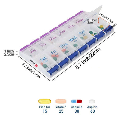 7-Day Push Button Pill, Medicine, Vitamin Organizer with AM/PM Large Compartments