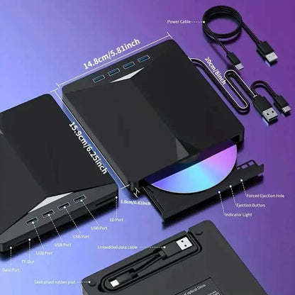 7-In-1 Portable External CD/DVD Drive