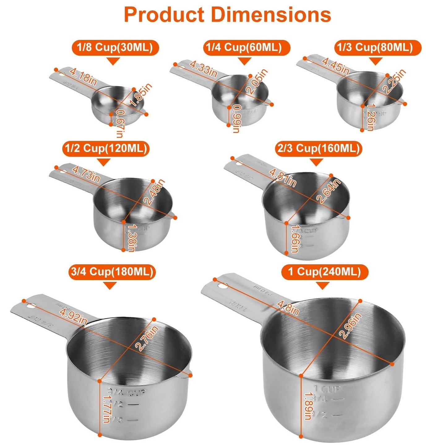 7-Piece: Stainless Steel Measuring Cups