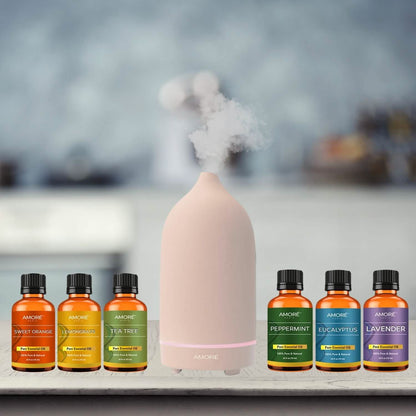 7-Piece: Ultrasonic Aromatherapy Essential Oil Diffuser with Essential Oils